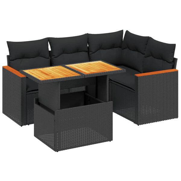 vidaXL Salon de jardin 5 pcs avec coussins noir r&eacute;sine tress&eacute;e