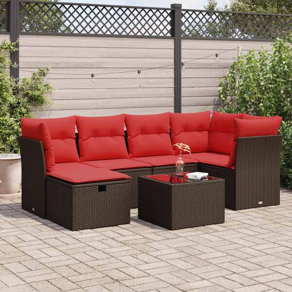 vidaXL Salon de jardin avec coussins 7 pcs marron r&eacute;sine tress&eacute;e