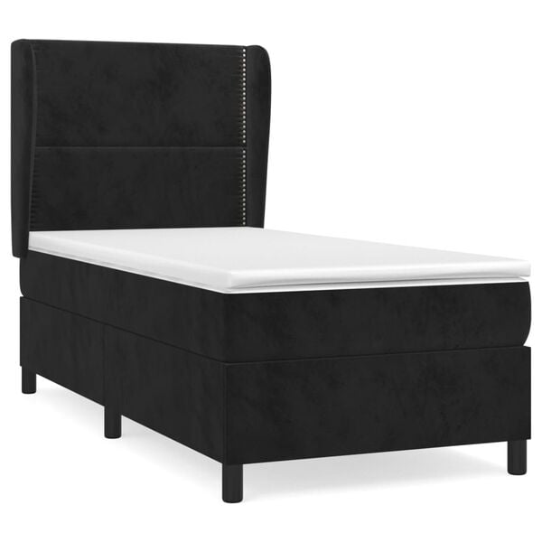 vidaXL Sommier &agrave; lattes de lit avec matelas Noir 90x190 cm Velours