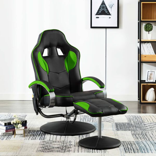 vidaXL Fauteuil de massage avec repose-pied vert similicuir