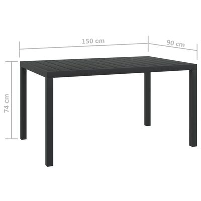 vidaXL Table de jardin Noir 150 x 90 x 74 cm Aluminium et WPC
