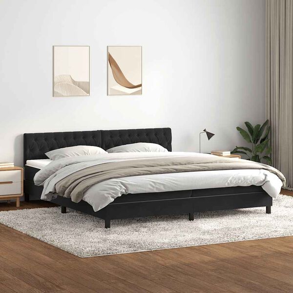 vidaXL Sommier &agrave; lattes de lit avec matelas noir 200x220 cm velours