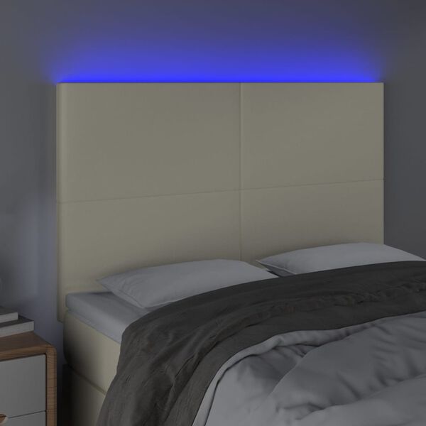 vidaXL T&ecirc;te de lit &agrave; LED Cr&egrave;me 144x5x118/128 cm Similicuir