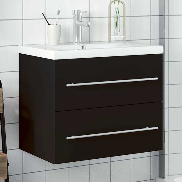 vidaXL Armoire lavabo de salle de bain avec bassin int&eacute;gr&eacute; noir