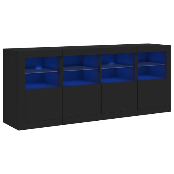 vidaXL Buffet avec lumi&egrave;res LED noir 163x37x67 cm