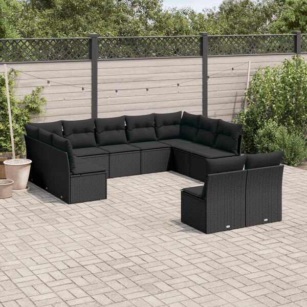 vidaXL Salon de jardin 11 pcs avec coussins noir r&eacute;sine tress&eacute;e