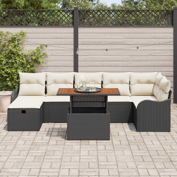 vidaXL Ensemble de canap&eacute; de jardin 8 pcs Noir Poly rotin
