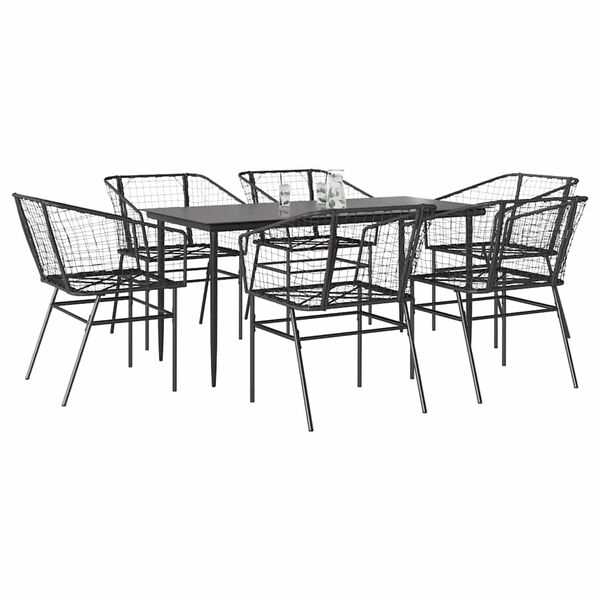 vidaXL Ensemble &agrave; manger de jardin 7pcs noir poly rotin verre