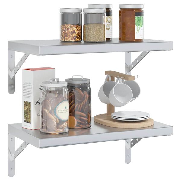 vidaXL &Eacute;tag&egrave;res murales 2 pcs 50x30 cm argent&eacute; acier inoxydable