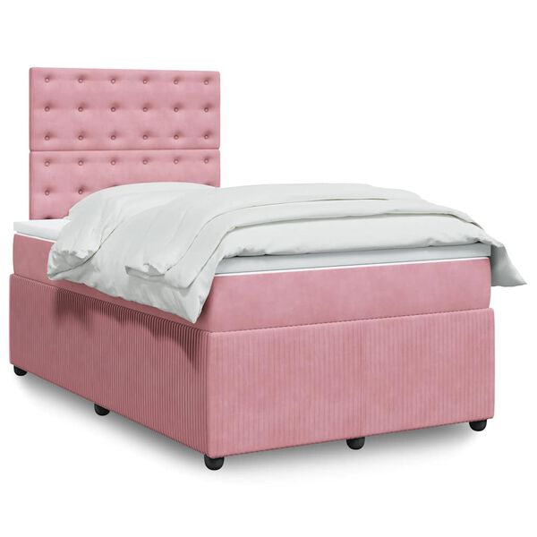 vidaXL Sommier &agrave; lattes de lit avec matelas rose 120x190 cm velours