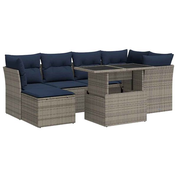 vidaXL Salon de jardin avec coussins 7 pcs gris r&eacute;sine tress&eacute;e acacia