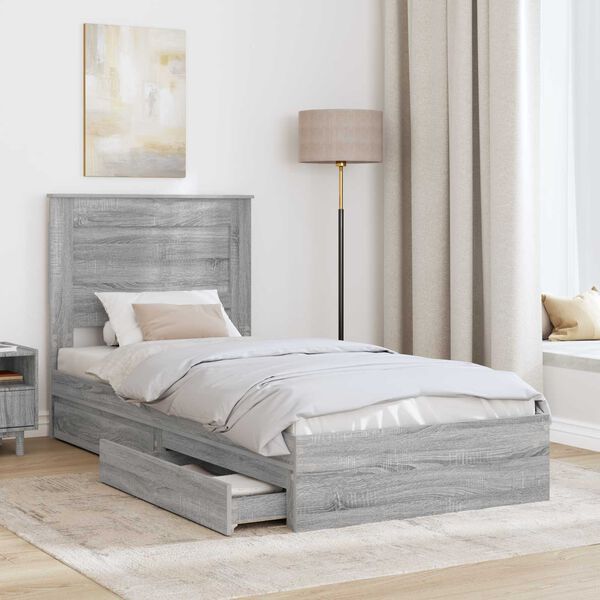 vidaXL Lit de Rangement Gris Sonoma 100 x 200 cm Bois d'ing&eacute;nierie