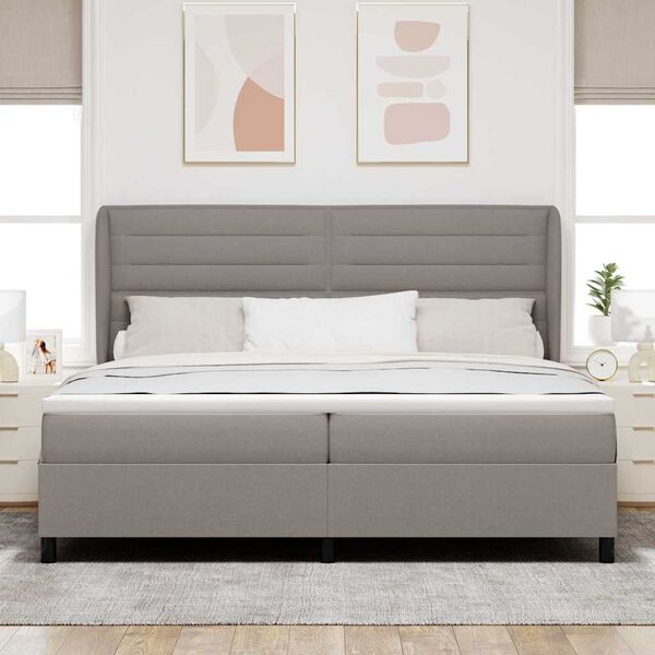 vidaXL Lit &agrave; ressorts avec matelas Taupe 200 x 200 cm tissu