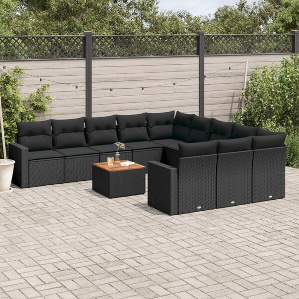 vidaXL Salon de jardin 12 pcs avec coussins noir r&eacute;sine tress&eacute;e