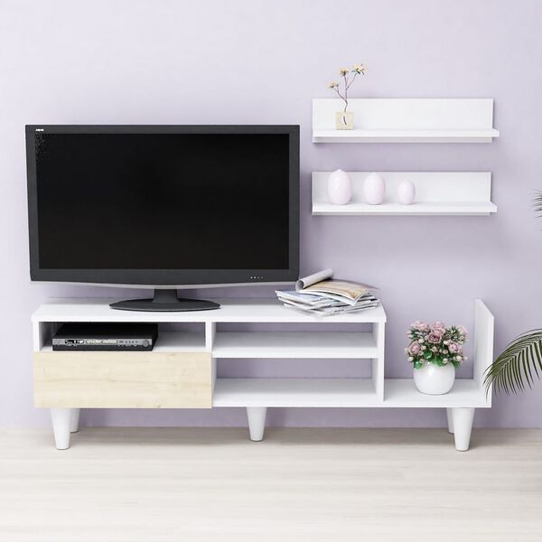 Homemania Ensemble de meuble TV Lena 148,2x29,5x45 cm Blanc et ch&ecirc;ne
