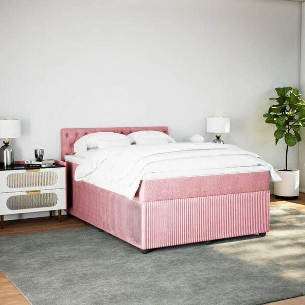 vidaXL Sommier &agrave; lattes de lit avec matelas Rose 140x200 cm Velours