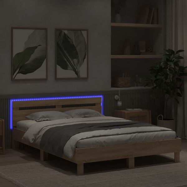 vidaXL Cadre de lit avec LED sans matelas chêne sonoma 150x200 cm