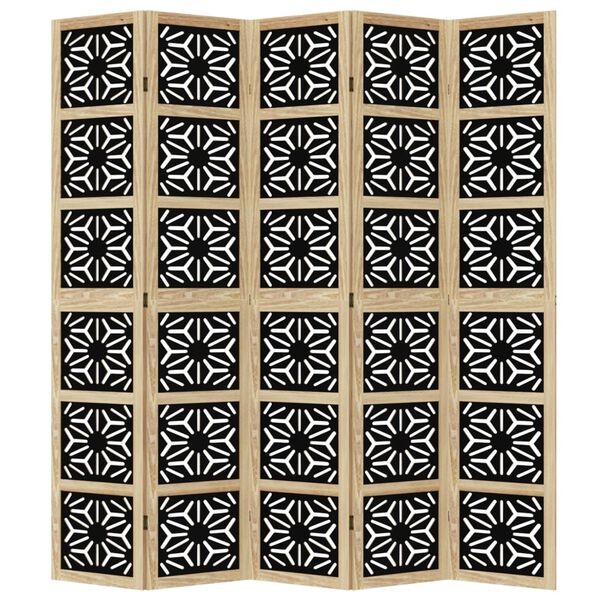 vidaXL Cloison de s&eacute;paration 5 panneaux marron noir paulownia massif