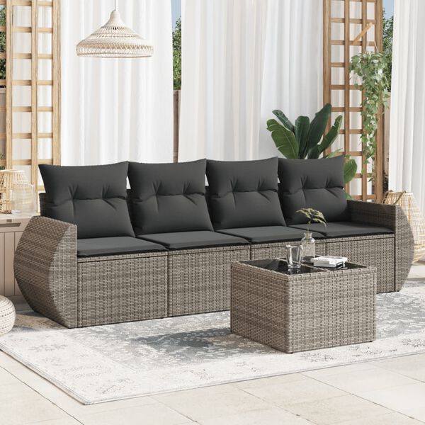 vidaXL Salon de jardin 5 pcs avec coussins gris résine tressée