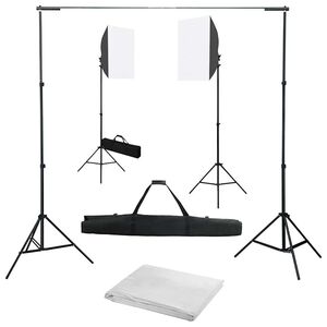 vidaXL Kit de studio photo avec bo&icirc;tes &agrave; lumi&egrave;re et toile de fond