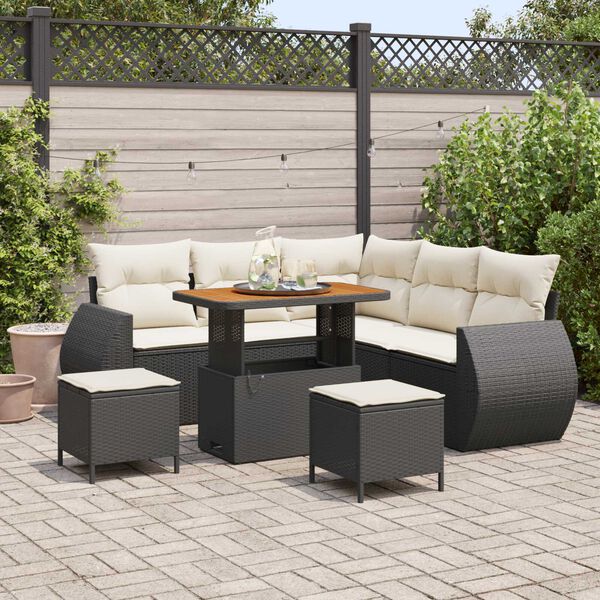 vidaXL Ensemble de canap&eacute; de jardin 8 pcs Noir et Cr&egrave;me polyrotin