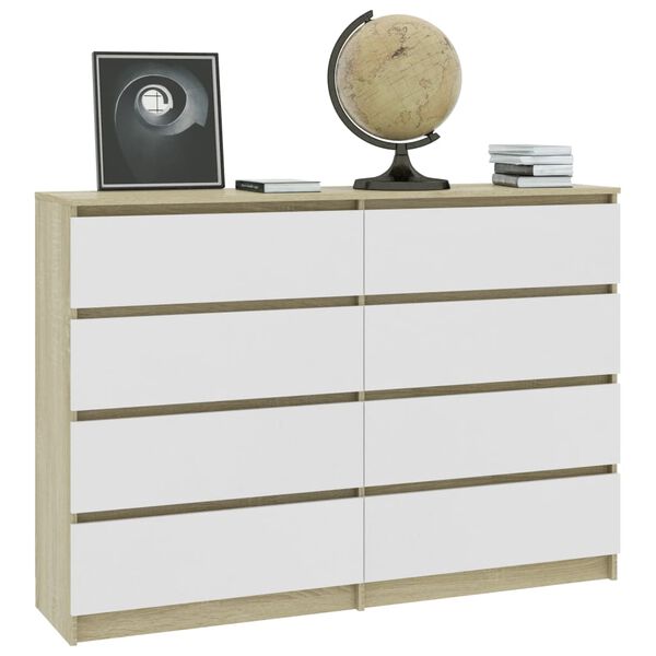 vidaXL Buffet blanc et ch&ecirc;ne sonoma 140x35x99 cm bois d'ing&eacute;nierie