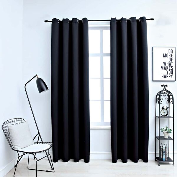 vidaXL Rideaux occultants avec anneaux en m&eacute;tal 2 pcs Noir 140x225 cm