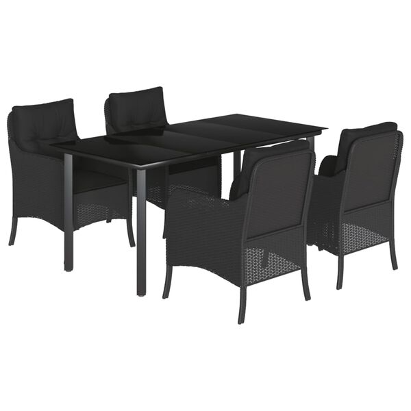 vidaXL Ensemble &agrave; manger de jardin coussins 5pcs Noir R&eacute;sine tress&eacute;e