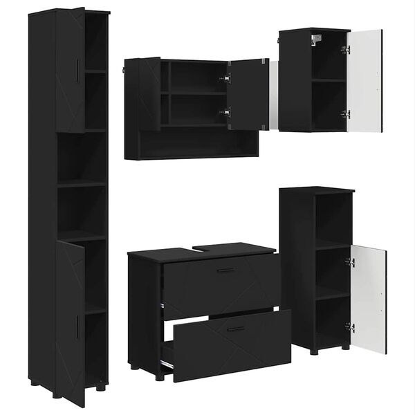 vidaXL Ensemble de mobilier de salle de bain avec tiroir 5 pcs Noir