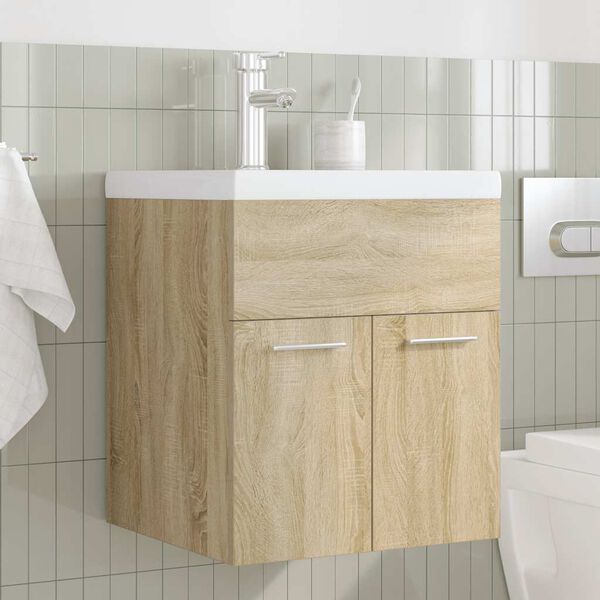 vidaXL Armoire lavabo de salle de bain et vasque et robinet int&eacute;gr&eacute;s