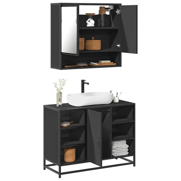 vidaXL Ensemble de meubles salle de bain 2 pcs noir bois d'ing&eacute;nierie