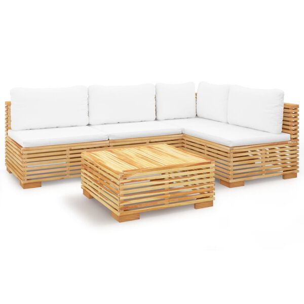 vidaXL Salon de jardin 5 pcs avec coussins Bois de teck solide