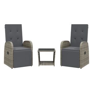 vidaXL Ensemble &agrave; manger de jardin 3 pcs coussins gris r&eacute;sine tress&eacute;e