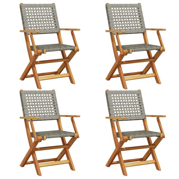 vidaXL Chaises de jardin pliantes lot de 4 gris poly rotin bois massif