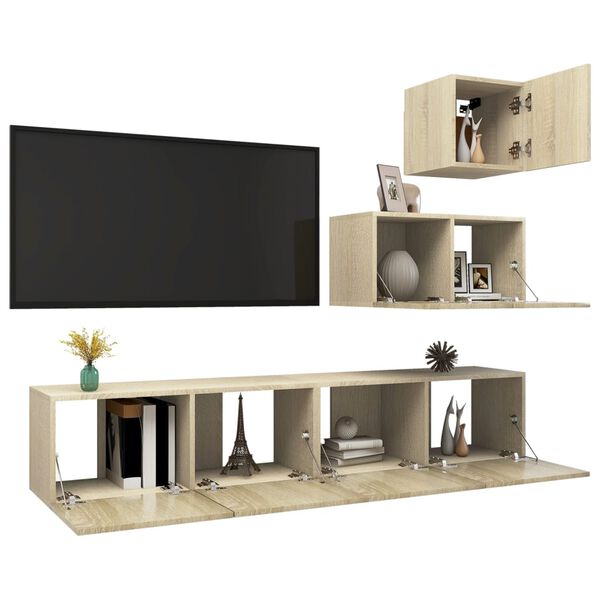 vidaXL Ensemble de meuble TV 4 pcs Ch&ecirc;ne sonoma Bois d'ing&eacute;nierie