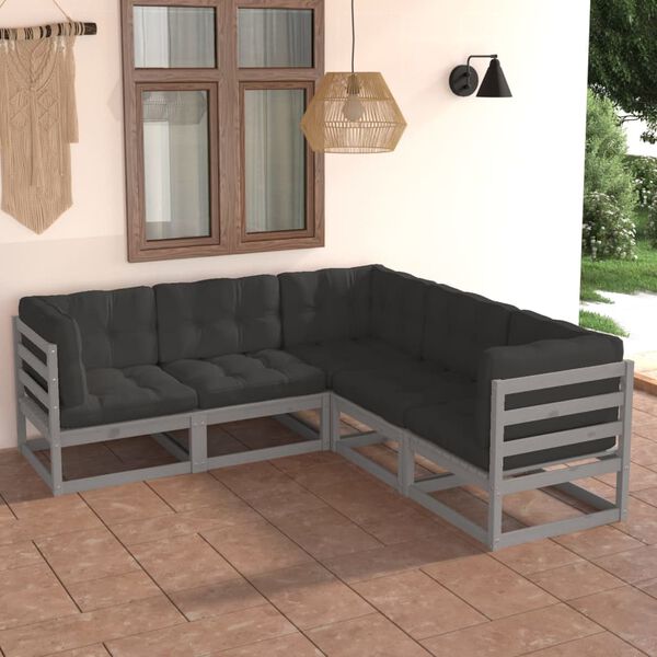 vidaXL Salon de jardin 5 pcs avec coussins Bois de pin massif