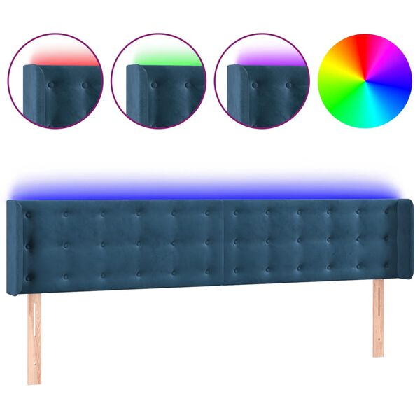 vidaXL T&ecirc;te de lit &agrave; LED Bleu fonc&eacute; 163x16x78/88 cm Velours