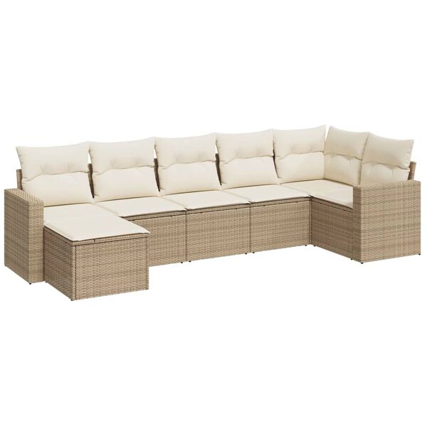 vidaXL Salon de jardin avec coussins 7 pcs beige r&eacute;sine tress&eacute;e