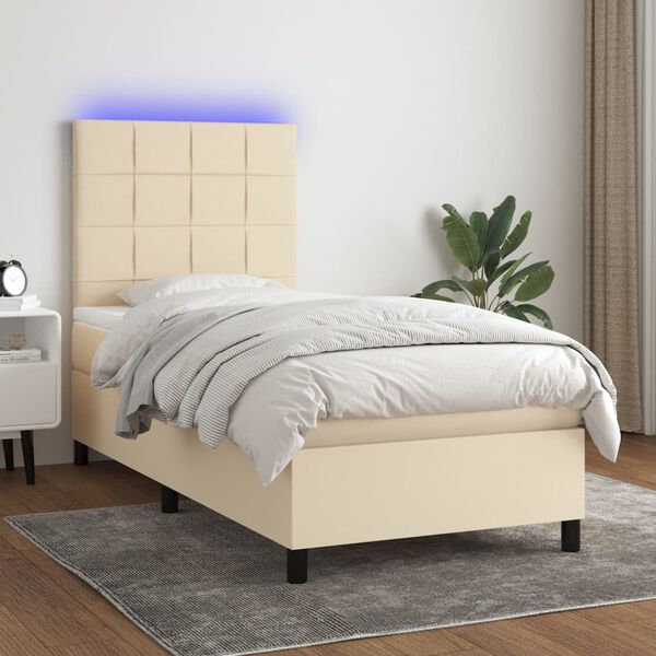 vidaXL Sommier &agrave; lattes de lit et matelas et LED Cr&egrave;me 80x200cm Tissu