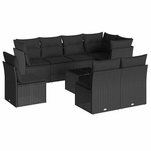 vidaXL Salon de jardin 9 pcs avec coussins noir r&eacute;sine tress&eacute;e