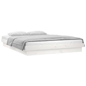 vidaXL Cadre de lit &agrave; LED sans matelas blanc 160x200 cm bois massif