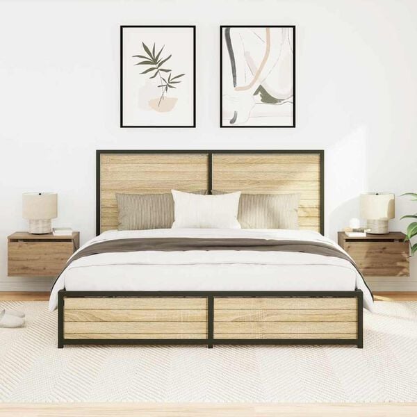 vidaXL Cabinet de chevet mural 2 pcs Ch&ecirc;ne artisanal 50 x 36 x 30 cm