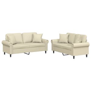 vidaXL Ensemble de canap&eacute;s 2 pcs avec coussins cr&egrave;me similicuir