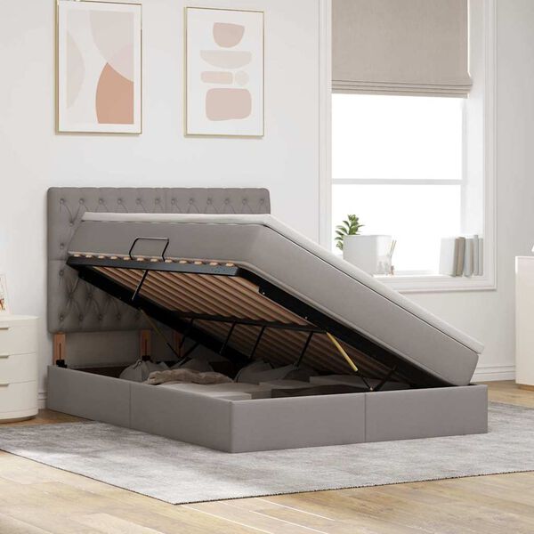 vidaXL Lit avec rangement et LED avec LED Taupe 140 x 190 cm Polyester