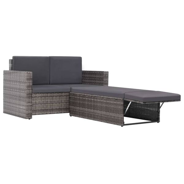vidaXL Salon de jardin 2 pcs avec coussins Résine tressée Gris