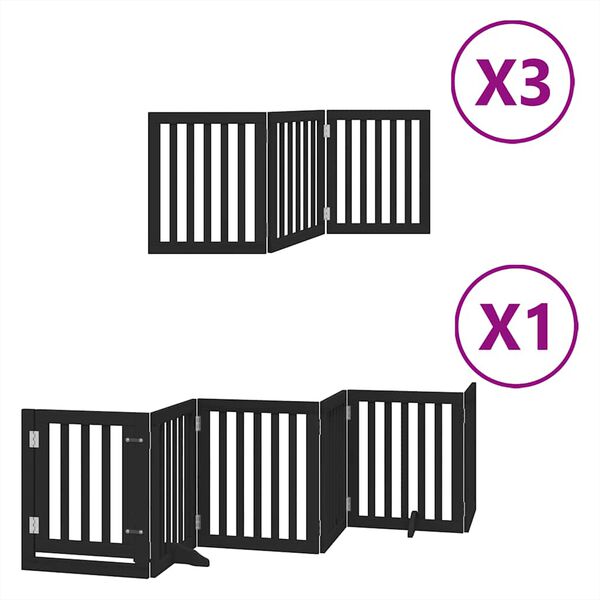 vidaXL Barri&egrave;re pour chien porte pliable 15panneaux noir bois peuplier