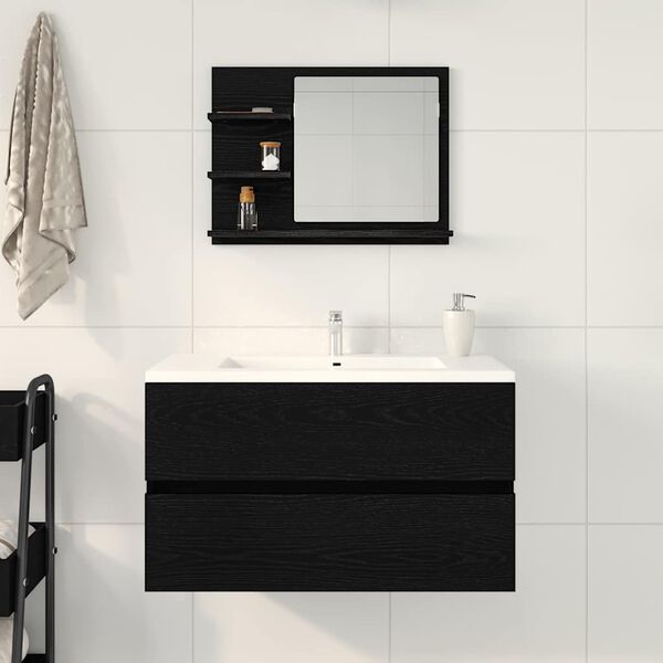 vidaXL Miroir de salle de bain chêne noir 60x10,5x45cm bois ingénierie
