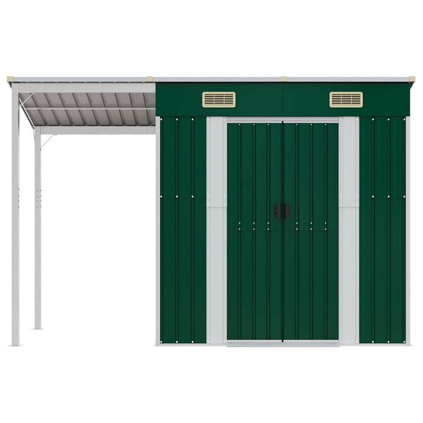 vidaXL Abri de jardin avec toit prolongé vert 277x107x181 cm acier