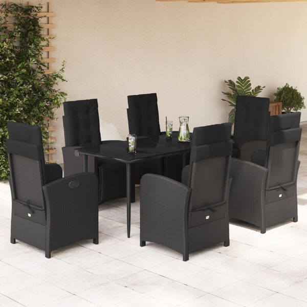 vidaXL Ensemble &agrave; manger de jardin coussins 7pcs Noir R&eacute;sine tress&eacute;e