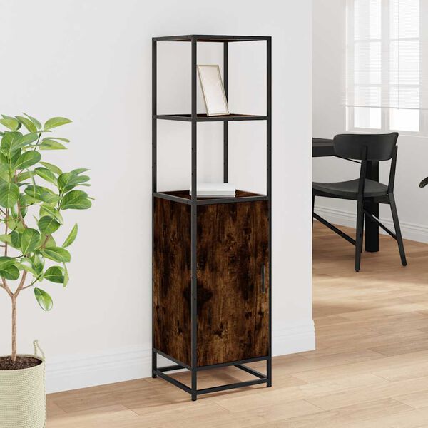 vidaXL Buffet haut ch&ecirc;ne fum&eacute; 35,5x35x139 cm bois d'ing&eacute;nierie m&eacute;tal